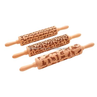 China Crust Pies and Pastry Viable Clay Crafts Wooden Roller Perfect for Baking with Kids Dough and Wooden Engraved Fondant Cookies Pin for sale