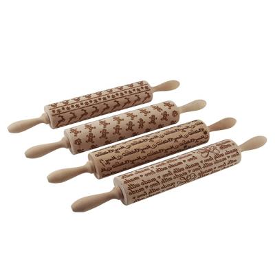 China Sustainable Pies and Pastry Clay Crafts Wooden Engraved Crust Roller perfect for baking with kids dough and fondant cookie pin for sale