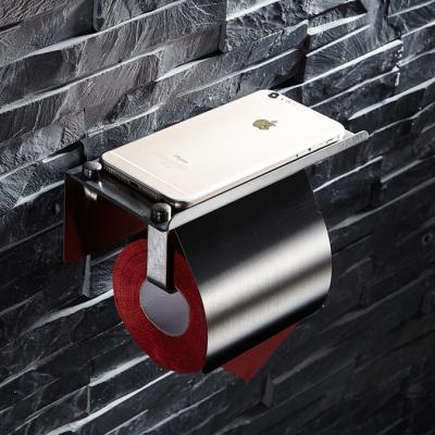 China Rustproof Stainless Steel Tissue Toilet Paper Napkin Dish Rack With Phone Shelf for sale