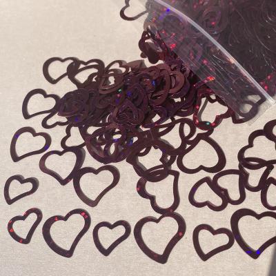 China Burgundy double heart Glitter Shiny Confettis Iridescent Burgundy wedding party table decorations for sale