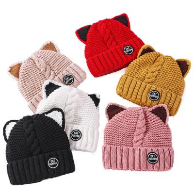 China Children COMMON version hat wool winter cute cat ears knitted thick warm cold hats women knit beanie hat for sale
