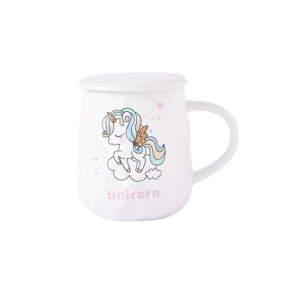 China Viable Cute Korean Nordic Sublimation With Lid Mugs Custom Unicorn Ceramic Mug With Dish for sale