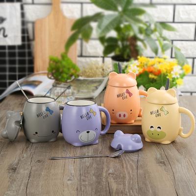 China Viable With Lid And Spoon Nordic Unique Coffee Cartoon Printing Matte Animal Mugs Ceramic Animal 3d Mug for sale