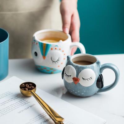 China Viable Personalized Ceramic Coffee Mugs Reusable Creative Painting Owl For Tea 3d Mug for sale