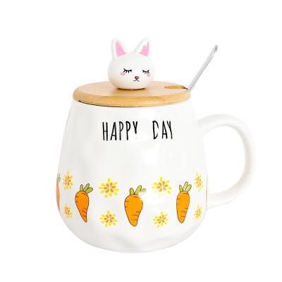 China Lovely Kawaii Viable Mug Gift For Girls Cutie Coffee Glass Cute Ceramic Mugs Cute Rabbit Design Mug for sale