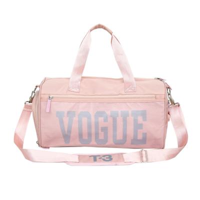 China Fashion Custom Print Fashion Pink Large Capacity Sport Gym Duffel Bag With Shoe Compartment for sale