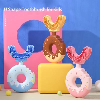 China Factory Price Donut Food Grade Home Silicone 360 ​​Degree Oral Hygiene U Shape Manual Toothbrush Cleaning Children for sale