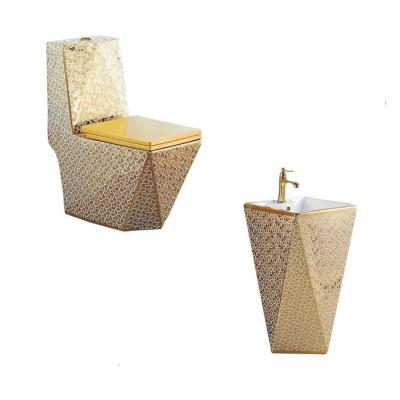 China Double-flow Luxury Design Bathroom Toilet Bowl Gold Toilet Basin Sanitary Combination for sale