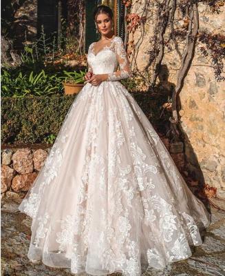 China Long Sleeved Wedding Dress Chiffon Chiffon Flower Embroidery Wedding Dress Sheath Bridal Gown For Prom Dress for sale