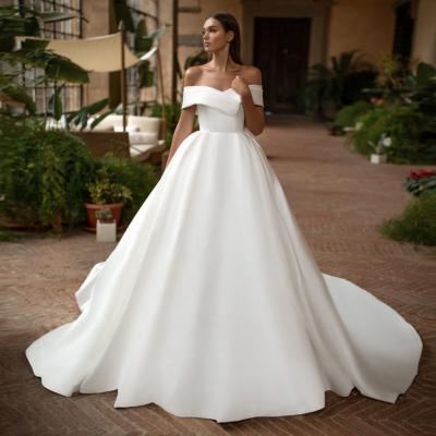 China Anti-Wrinkle Ladies Satin Wedding Dress Long Waist Bridal Wedding Dress For Wedding Party for sale