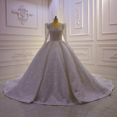 China 2021 New Design Breathable Elegant Long Sleeve Wedding Dress Plus Size Long Trail Wedding Dress for sale