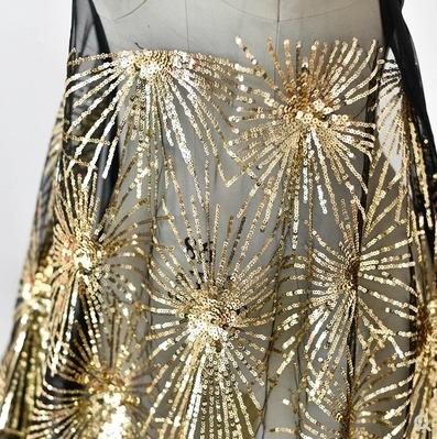 China Decorative Fabric Mesh Gold Fabric Wedding Dress Diy Sequins Polyester Handmade Material Sequins Embroidery Fabric for sale