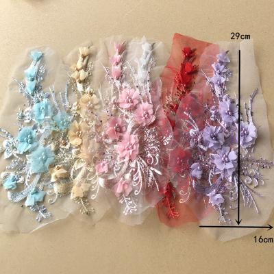 China Purple Blue Yellow DIY 3D Rose Flower Lace Stickers Flower Wedding Dress Fashion Patch Lace Fabric For Hair Band Scrapbooking for sale