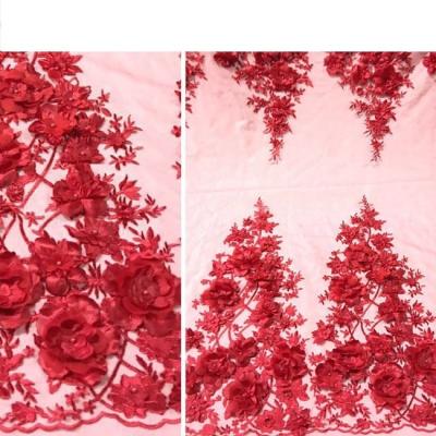 China Sustainable Sustainable 3D Flower Decoration Lace Fabric Applique Lace Fabric For Wedding Dress Catwalk Apparel for sale