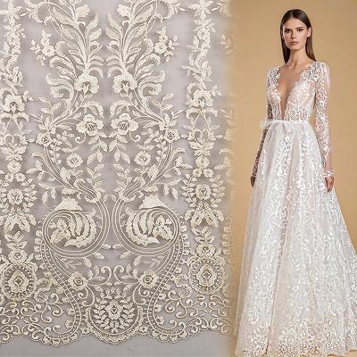 China Wholesale Viable Luxury Sequin Lace Fabric Embroidery Sequin Lace Fabric High Quality Wedding Dress Fabric for sale