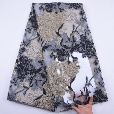 China Latest Viable Black Brocade Jacquard Lace Fabric French Tulle Lace Fabric 2022 High Quality African Nigeria Lace Fabric For Dress for sale