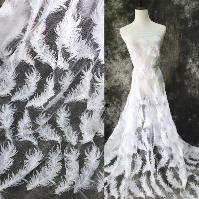 China New Style Big Feather Embroidery Lace Fabric Wedding Dress Viable Dress Viable Apparel Decorative Lace Fabric for sale