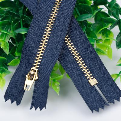 China Wholesale Custom Brass Auto Lock Metal 3#/4#/5# Auto Lock Zipper Pull With Semi Auto Lock Slider For Jeans for sale