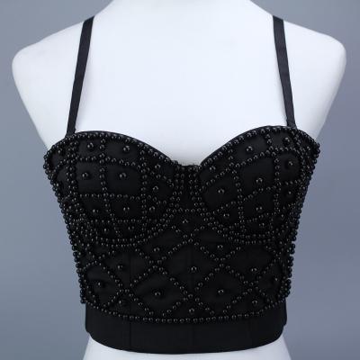 China New Arrival Fashionable Women's Sexy Beading Spaghetti Straps Summer Custom Corset Women Sexy Tank Top Vest for sale