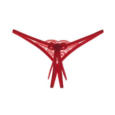 China Women's Sexy Hollow Open Crotch Cincher Crotchless Knickers Lace Thong Temptation Waist Panties Open Breathable Knot Low for sale