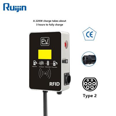 China Three phase wall box charging 32a ev charger station wallbox 11kw ev charger 22kw type - 2 fast charger for electric cars RJ-EU-22KW for sale