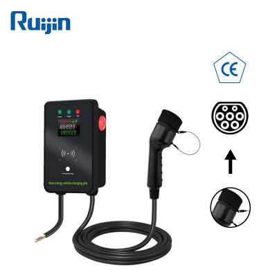 China Cheap LCD Screen Electric Car EV Charger 32A 7kw Portable Car Charging Europe Plug Electric Vehicle Charger RJ for sale