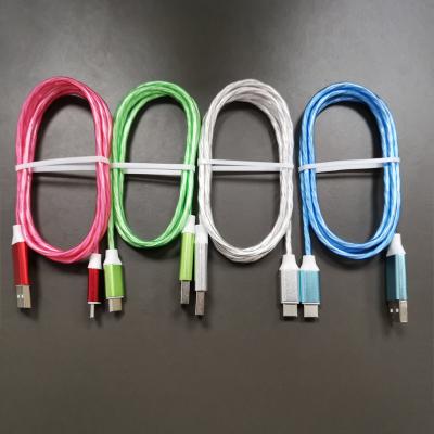 China Mobile Phone 1M 2.4A LED Light Up Charging Cable Flashing Overflowing USB Charger Cable Visible For Type-C Micro USB Data iPhone Cable for sale