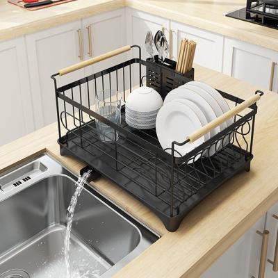 China Sustainable Stainless Steel Dish Drying Rack With Water Container Kitchen Dish Rack for sale