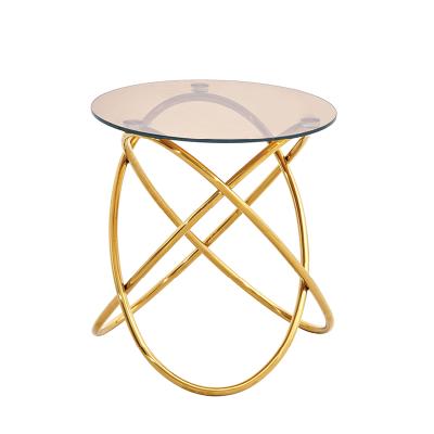 China Coffee Stable Modern Round Smart Glass Living Room Table Living Room Tea Center Luxury Gold Steel for sale