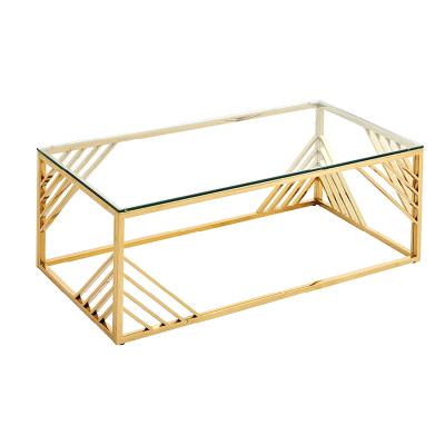 China STABLE Cheap STABLE Chrome Stainless Steel Tempered Light Gold Tempered Glass Coffee Table Set Modern Living Room for sale