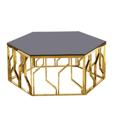 China Stable Round Coffee Table Black Mounted Glass And Gold Coffee Table Set Square Metal Frame for sale