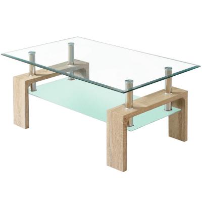 China CT-301 Topwell Living Room Furniture MDF Tea Table Wooden Design Adjustable Glass Coffee Table (Height) / MDF Glass Table for sale