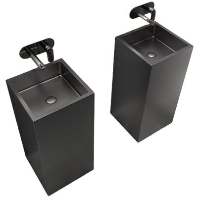 China Modern pedestal sink for villa garden balcony outdoor floor built-in sink sink black stainless steel sink for sale