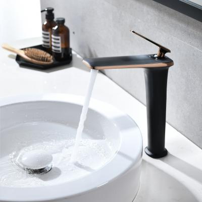 China Single Hole Brass Matte Black Modern Tall Basin Faucet Body And Rose Gold Basin High Taps Mixer Tap for sale