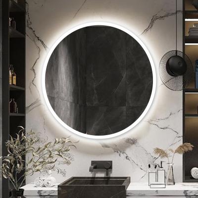 China Frameless Touch Fogproof Smart Dual Switch Round LED Makeup Mirror For Bathroom Bedroom Hotel Living Room Size Could Be Customized for sale