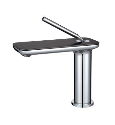 China Modern Unique Design Brass Chrome Bathroom Basin Faucet With Black Rock Dish Waterfall Basin Mixer Tap for sale