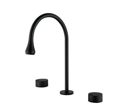 China New Modern Unique Design Faucet Three Holes Water-drop Shape Black Brass Bathroom Basin Faucet for sale