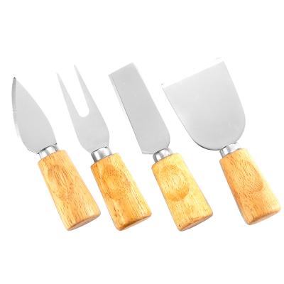 China Sustainable 4 Pieces Set Cheese Knives With Wooden Handle Stainless Steel Cheese Slicer Cheese Cutter for sale