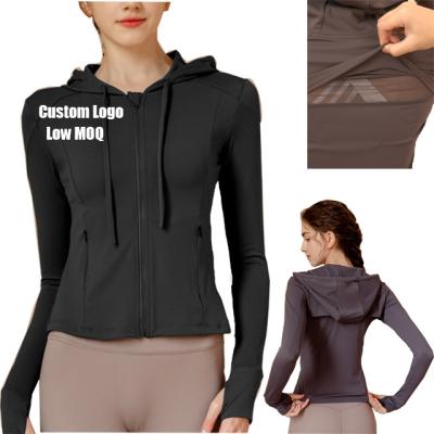 China Breathable Women Sports Tops Full Zip Up Hoodie Sportswear Outwear Running Track Moisture Wicking Gym Jacket Women With Pockets for sale