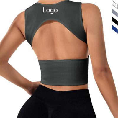 China White Ribbed Crop Top Shaper Summer Workout Women Sportswear Running Size Hollow Backless QUICK DRY QUICK DRY for sale