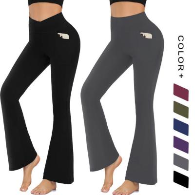 China Wholesale Breathable Casual Loose Crossover Women High Waist Leggings Bootcut V Flared Yoga Pants for sale