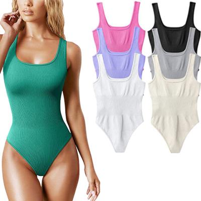 China Women Gym Workout Base Layer Compression Breathable White Ribbed One Piece Thong Jumpsuit Tight Fit Yoga Jumpsuit for sale