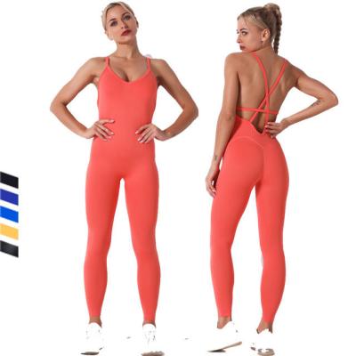 China Breathable One Piece Women Rompers Backless Cross Straps Body Sculpting Butt Playsuit Sports Yoga Jumpsuit for sale