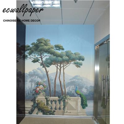 China Panoramic hand painted wallpaper of traditional landscape wallpaper for sale