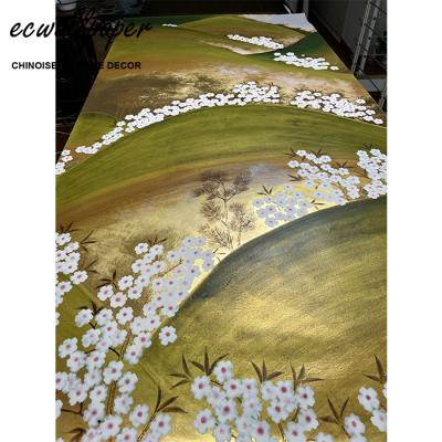 China Beautiful Gold Traditional Metallic Chinoiserie Wallpaper Hand Painted Wallpaper for sale