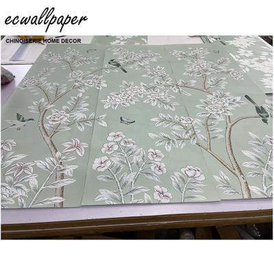 China Traditional hand painted artwork, Chinoiserie hand painted wallpaper on silk for sale