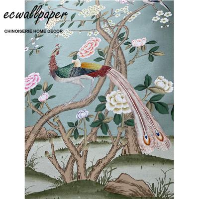 China Traditional High Quality Chinoiserie Hand Painted Silk Wallpaper for sale