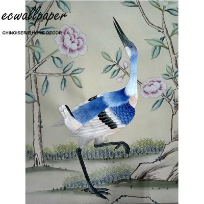 China Traditional Good Quality Chinoiserie Embroidery Hand Painted Silk Wallpaper for sale