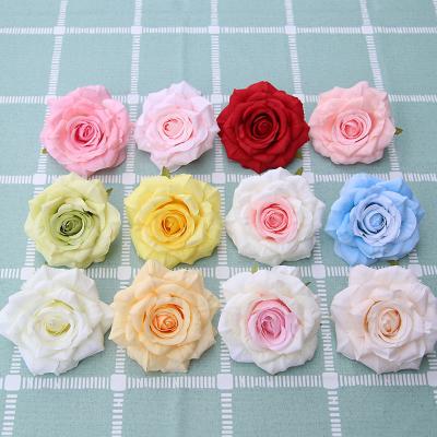 China Colorful Silk Rose Artificial Flower Heads 9CM Big Bulk Wholesale Artificial Rose Flower Head Wedding Backdrop Decor For Bouquet for sale