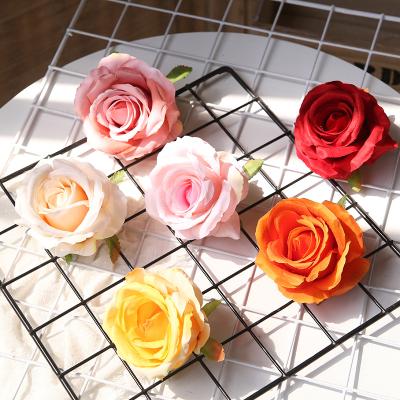 China Artificial Rose Flower Heads Colorful Velvet Silk Large Bulk Wholesale Artificial Rose Flower Head For Wedding Decoration for sale